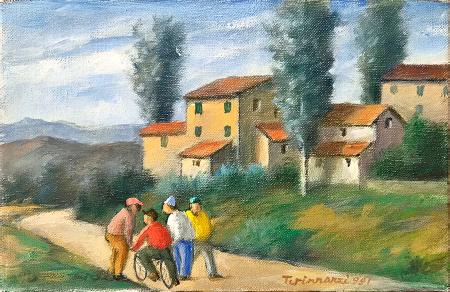 Art work by Nino Tirinnanzi Paesaggio Toscaano con combriccola (Greve in Chianti) - oil canvas cardboard  